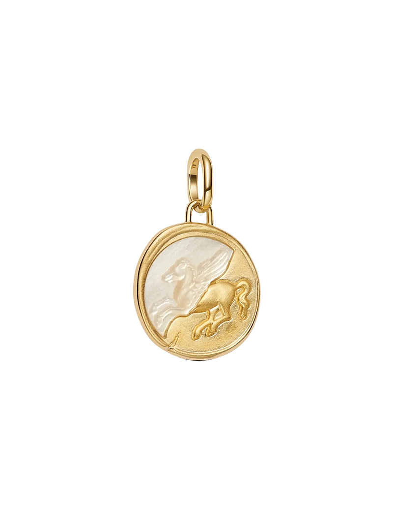 Pandora - Pegasus 14k gold-plated medallion with golden white bioresin man-made mother of pearl - hängen & berlocker - white - 1