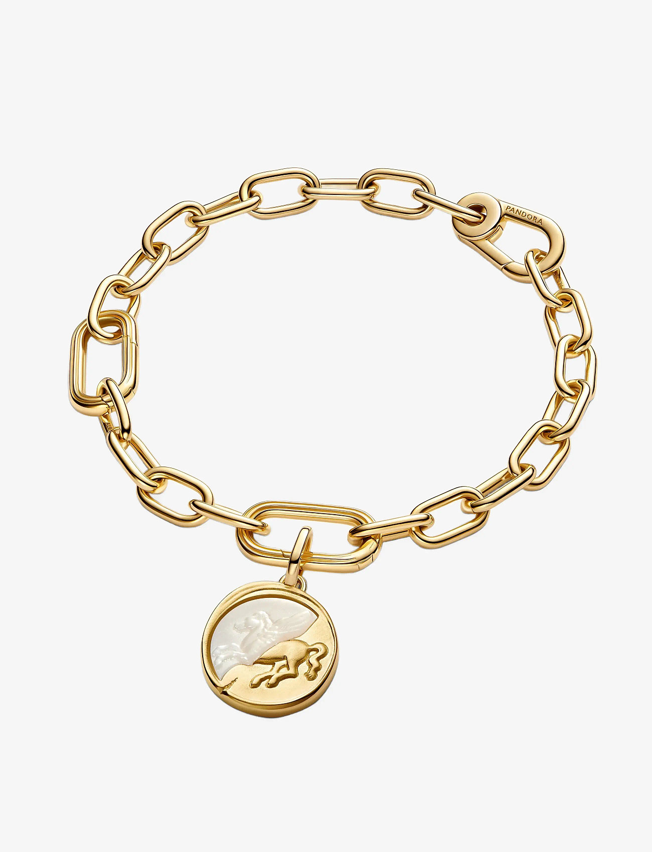 Pandora - Pegasus 14k gold-plated medallion with golden white bioresin man-made mother of pearl - hängen & berlocker - white - 3