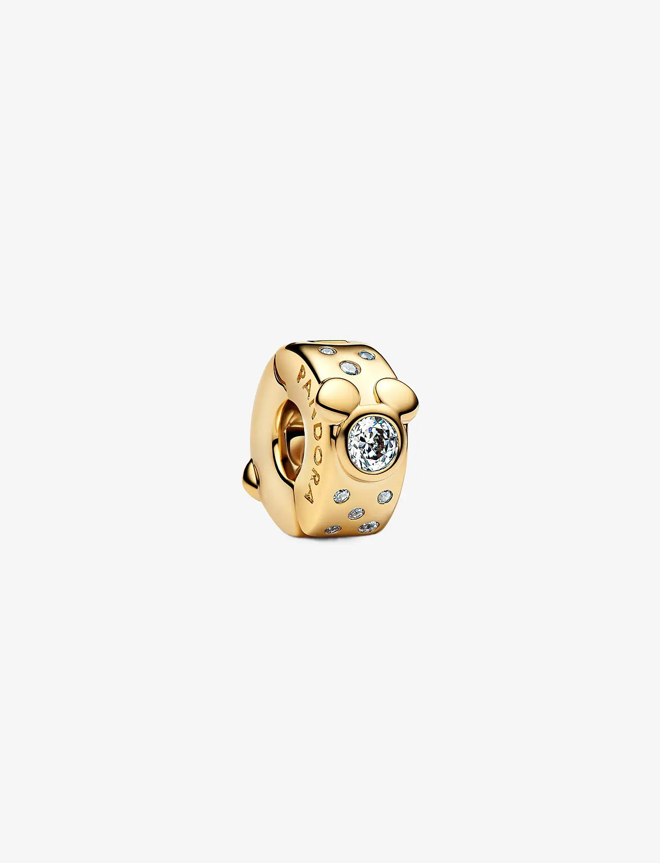 Pandora - Disney Mickey and Minnie Mouse 14k gold-plated clip with clear cubic zirconia and silicone grip - vedhæng - clear - 1