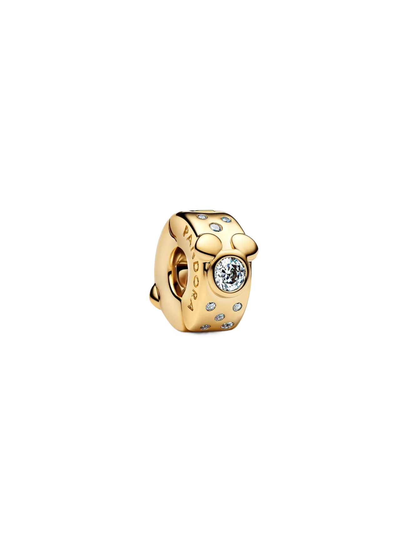 Pandora Disney Mickey and Minnie Mouse 14k gold-plated clip with clear cubic zirconia and silicone grip - Pandora - CLEAR / undefined