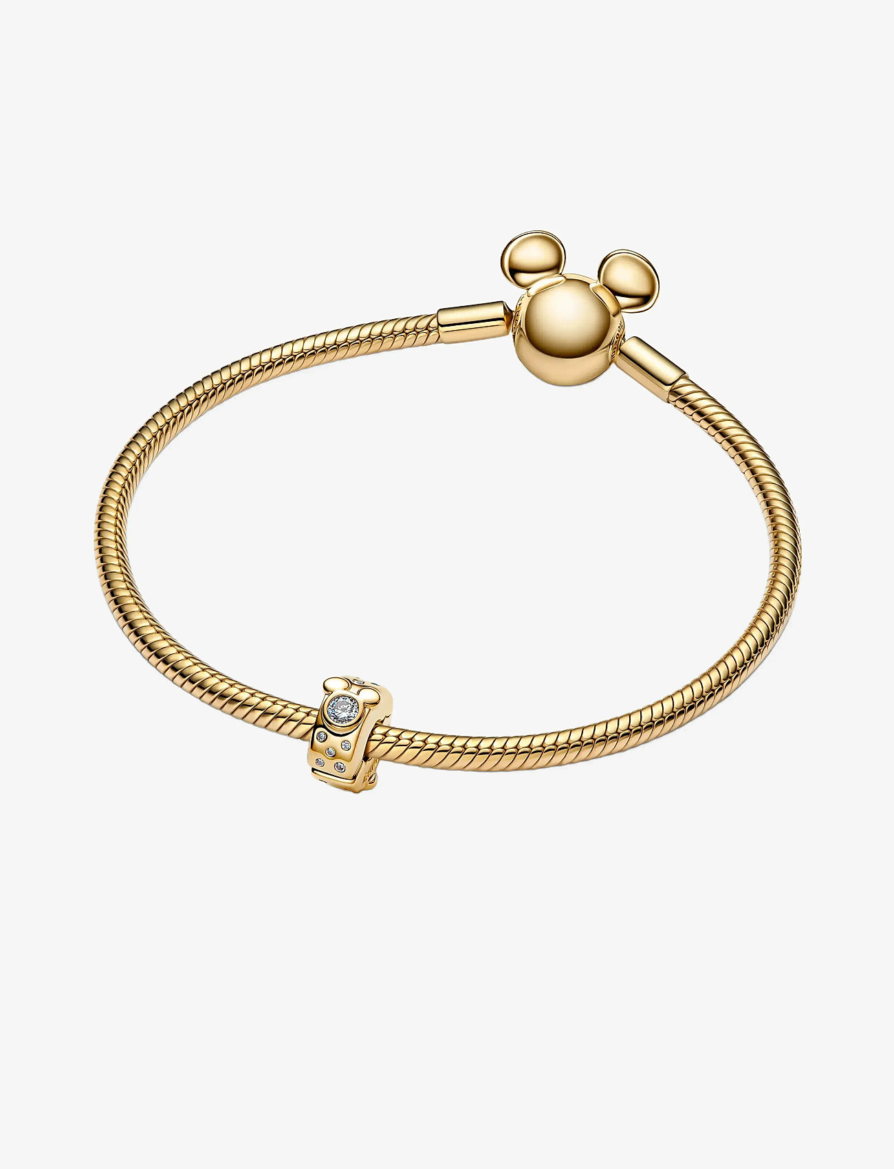 Pandora - Disney Mickey and Minnie Mouse 14k gold-plated clip with clear cubic zirconia and silicone grip - vedhæng - clear - 3