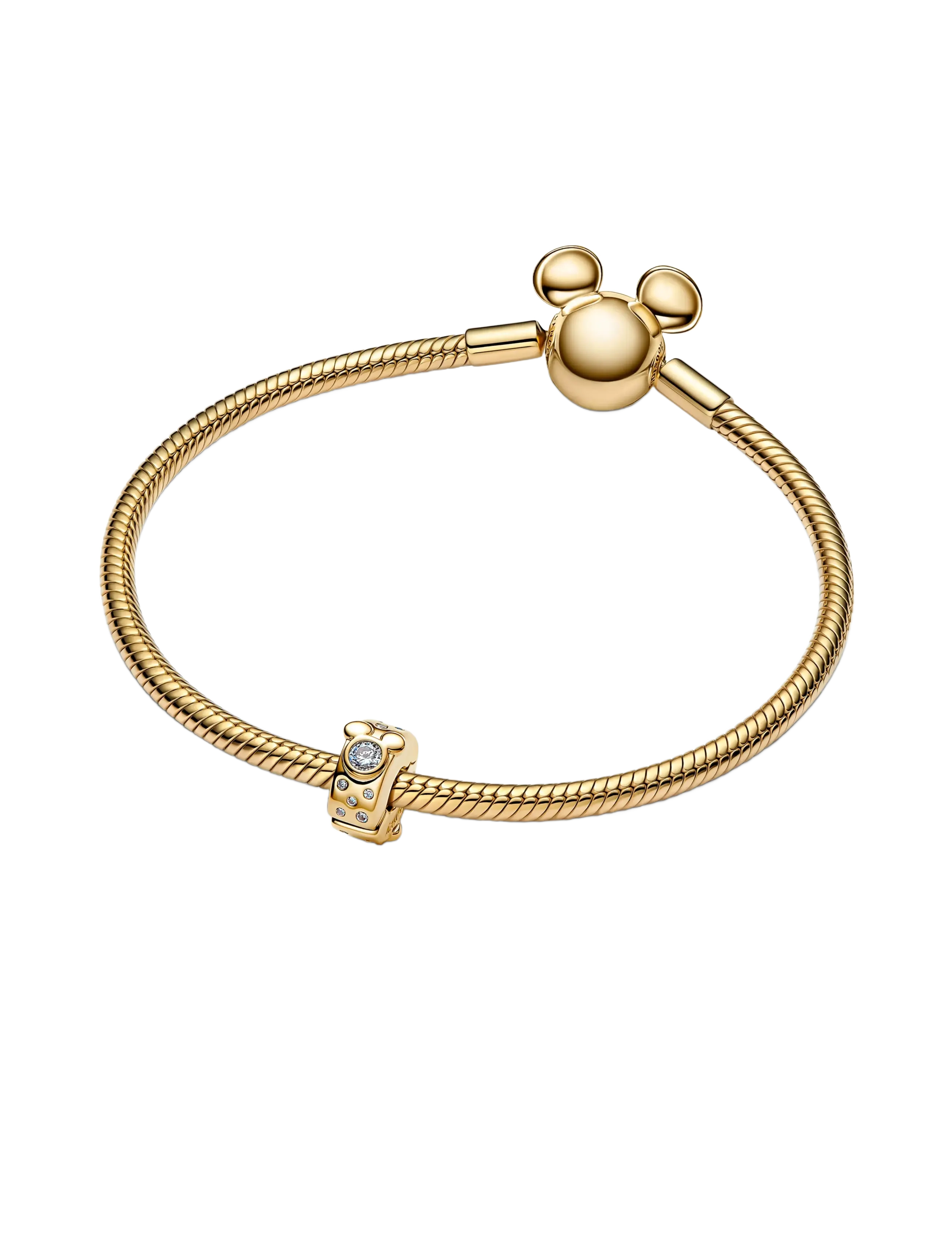 Pandora - Disney Mickey and Minnie Mouse 14k gold-plated clip with clear cubic zirconia and silicone grip - clear - 3