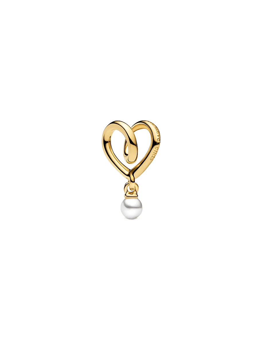 Pandora - Wrapped heart 14k gold-plated charm with white lacquered artificial pearl - vedhæng - white - 1