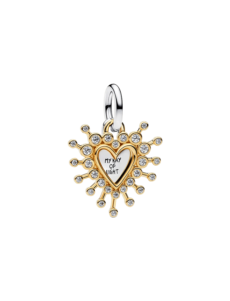 Pandora - Heart sterling silver and 14k gold-plated double dangle with clear cubic zirconia - anhänger - clear - 1