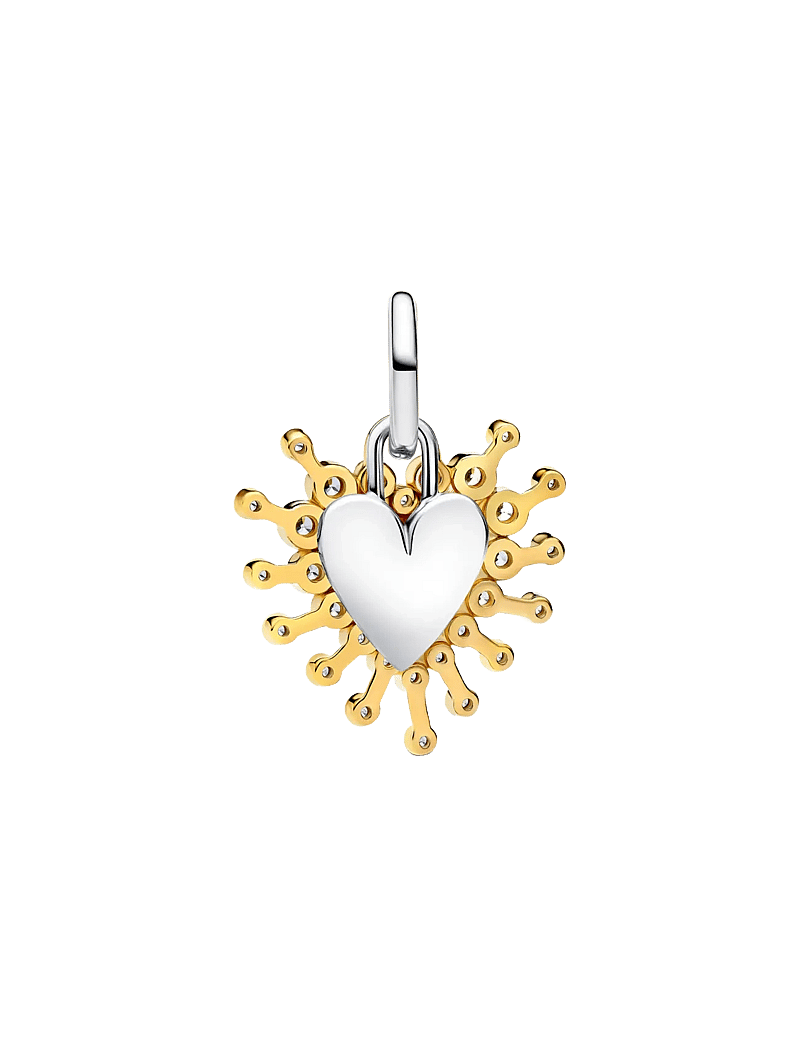 Pandora - Heart sterling silver and 14k gold-plated double dangle with clear cubic zirconia - anhänger - clear - 2