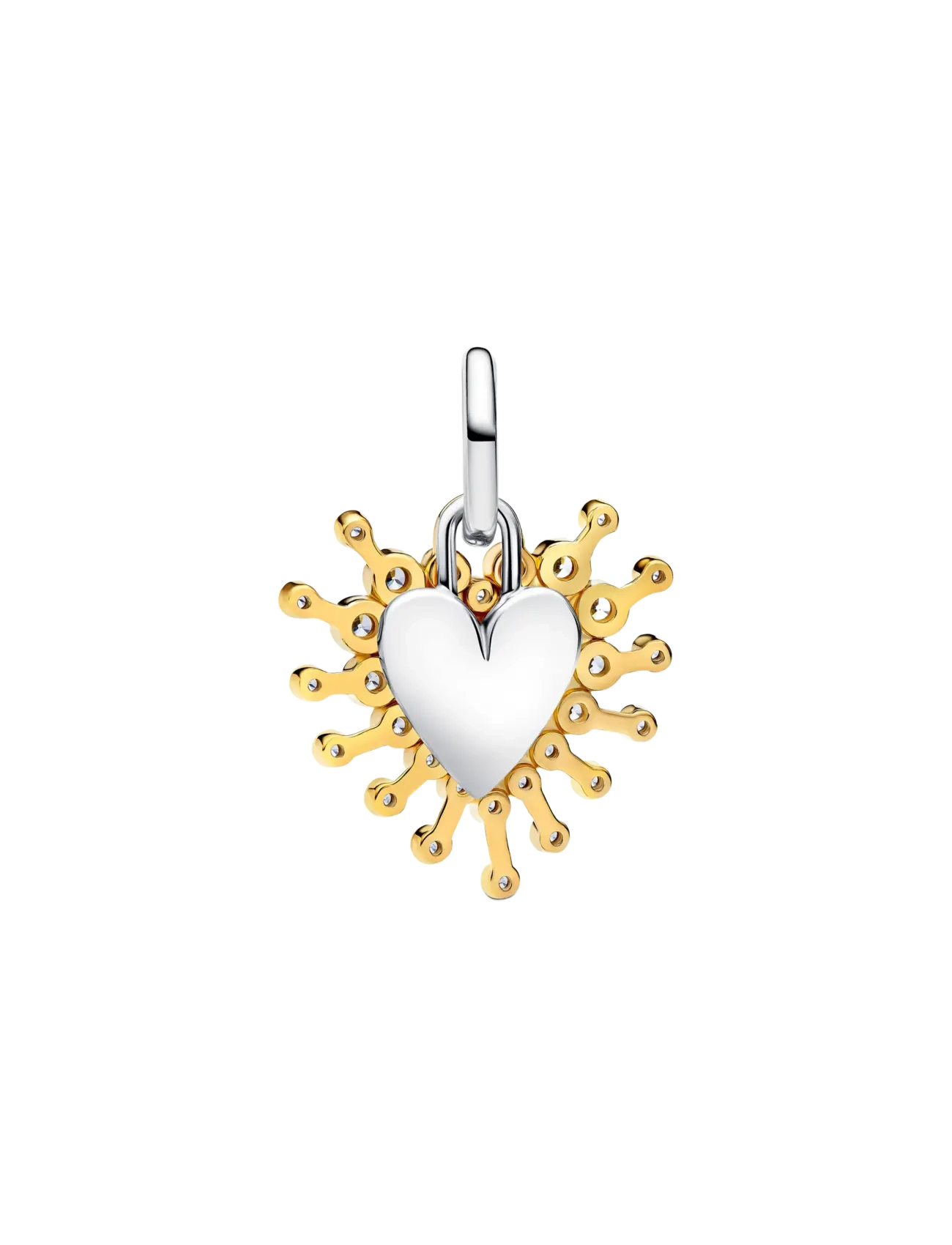 Pandora - Heart sterling silver and 14k gold-plated double dangle with clear cubic zirconia - vedhæng - clear - 2