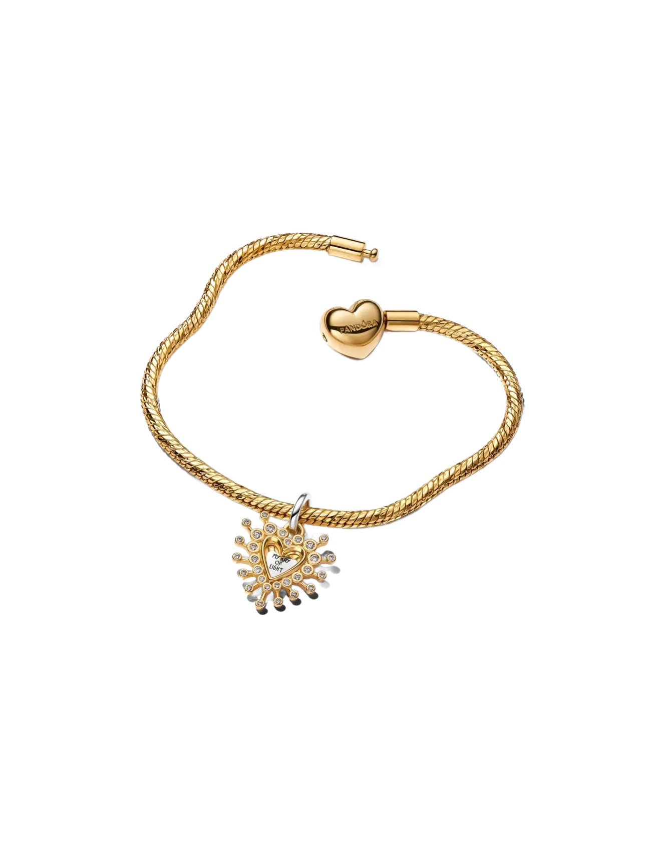 Pandora - Heart sterling silver and 14k gold-plated double dangle with clear cubic zirconia - vedhæng - clear - 3
