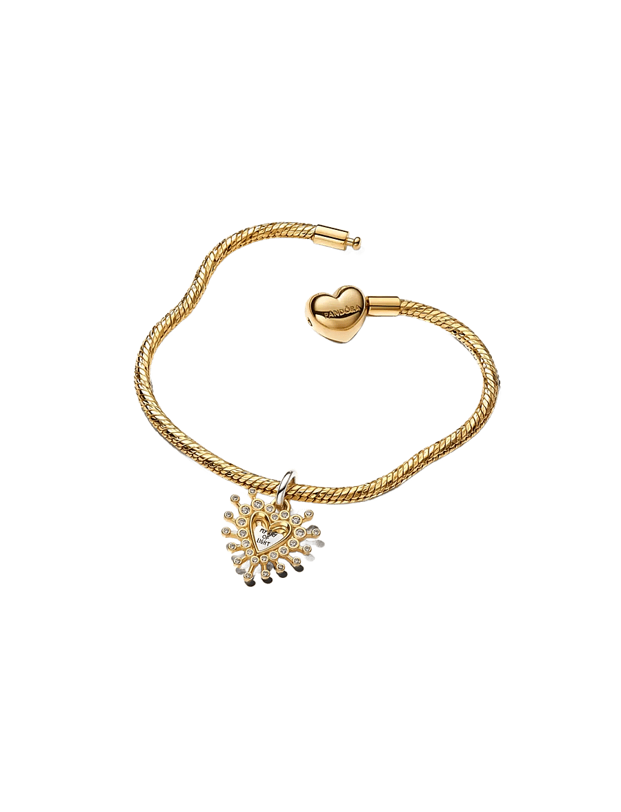 Pandora - Heart sterling silver and 14k gold-plated double dangle with clear cubic zirconia - anhänger - clear - 3
