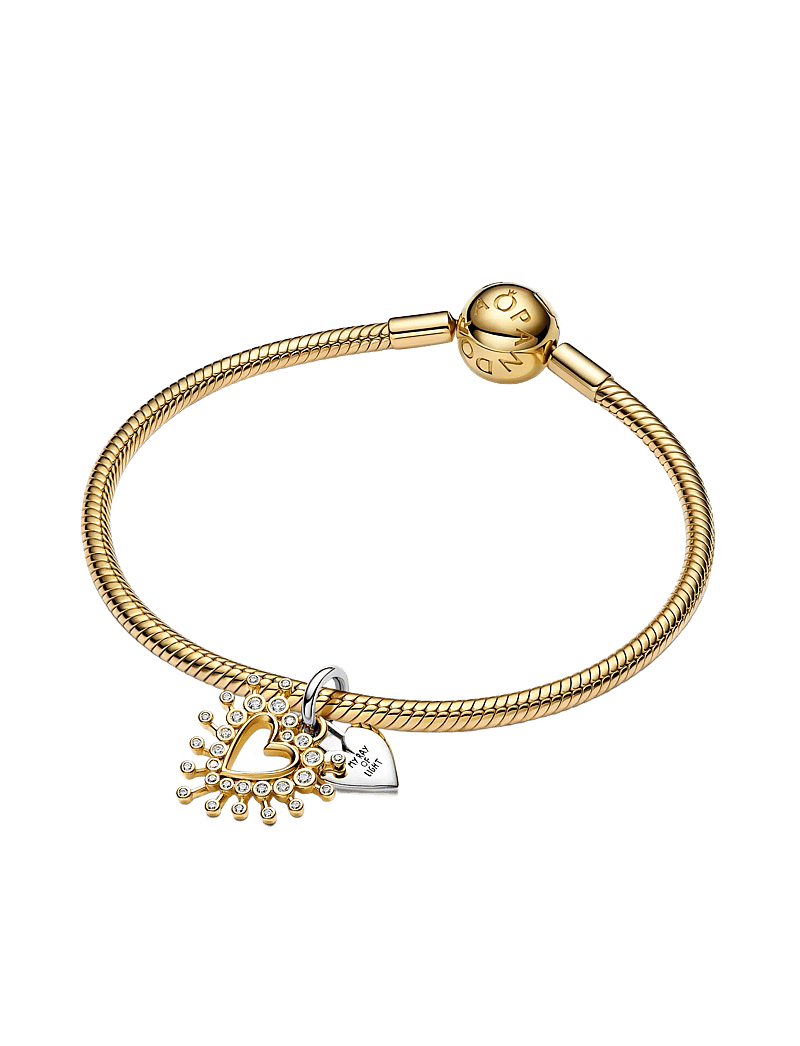 Pandora - Heart sterling silver and 14k gold-plated double dangle with clear cubic zirconia - anhänger - clear - 4