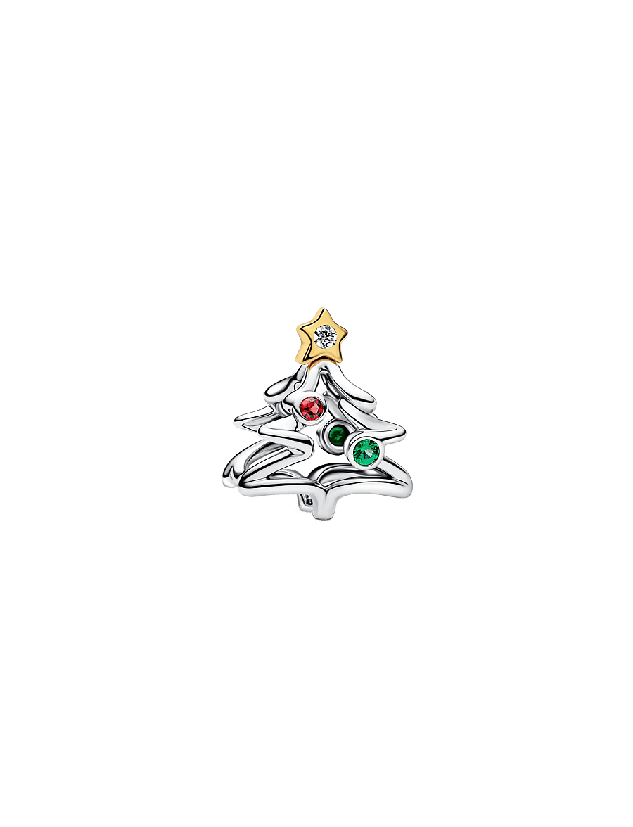 Pandora - Christmas tree sterling silver and 14k gold-plated charm - hangers - red - 1