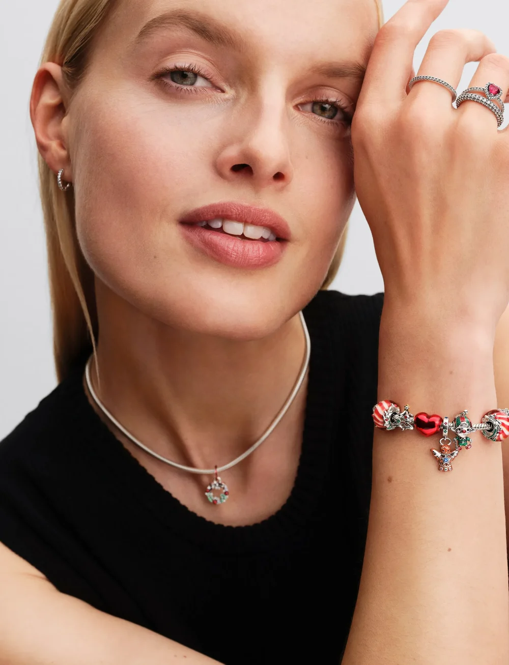 Pandora - Christmas tree sterling silver and 14k gold-plated charm - kuloni - red - 4