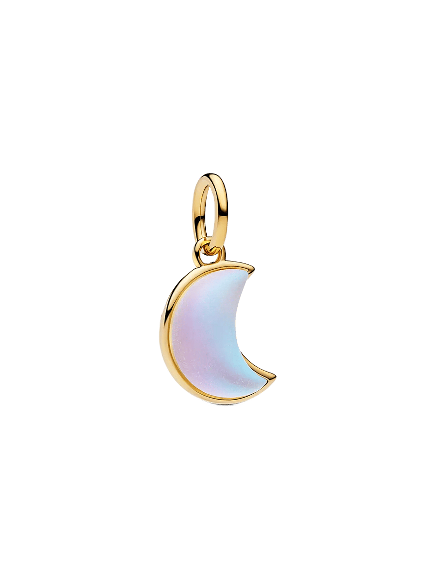 Pandora - Moon 14k gold-plated dangle with clear cubic zirconia and moonstone iridescent glass - pendentifs - white - 1