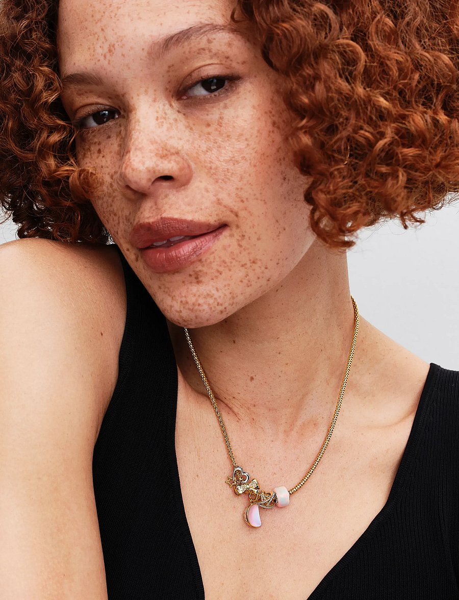 Pandora - Moon 14k gold-plated dangle with clear cubic zirconia and moonstone iridescent glass - pendentifs - white - 4