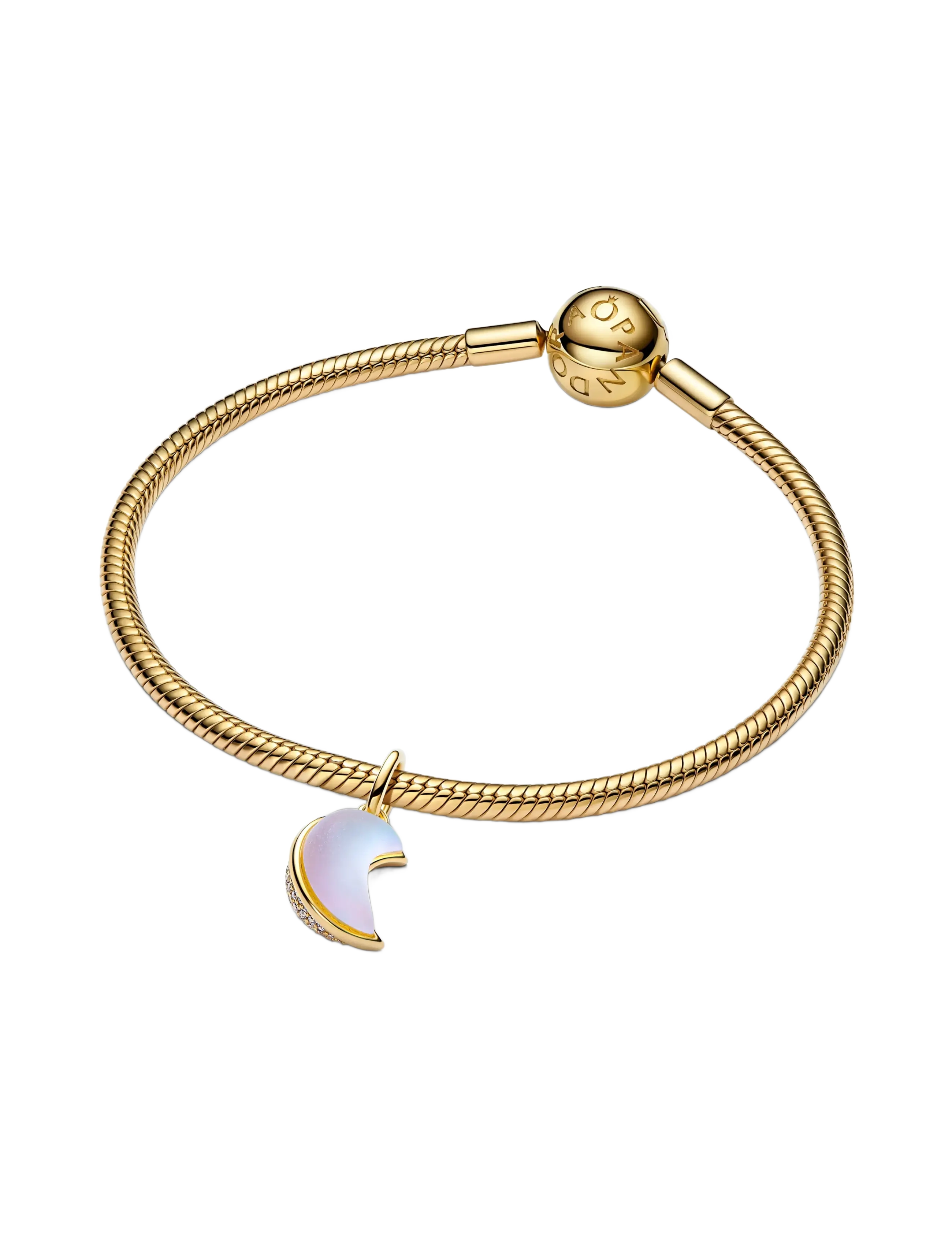 Pandora - Moon 14k gold-plated dangle with clear cubic zirconia and moonstone iridescent glass - pendentifs - white - 3