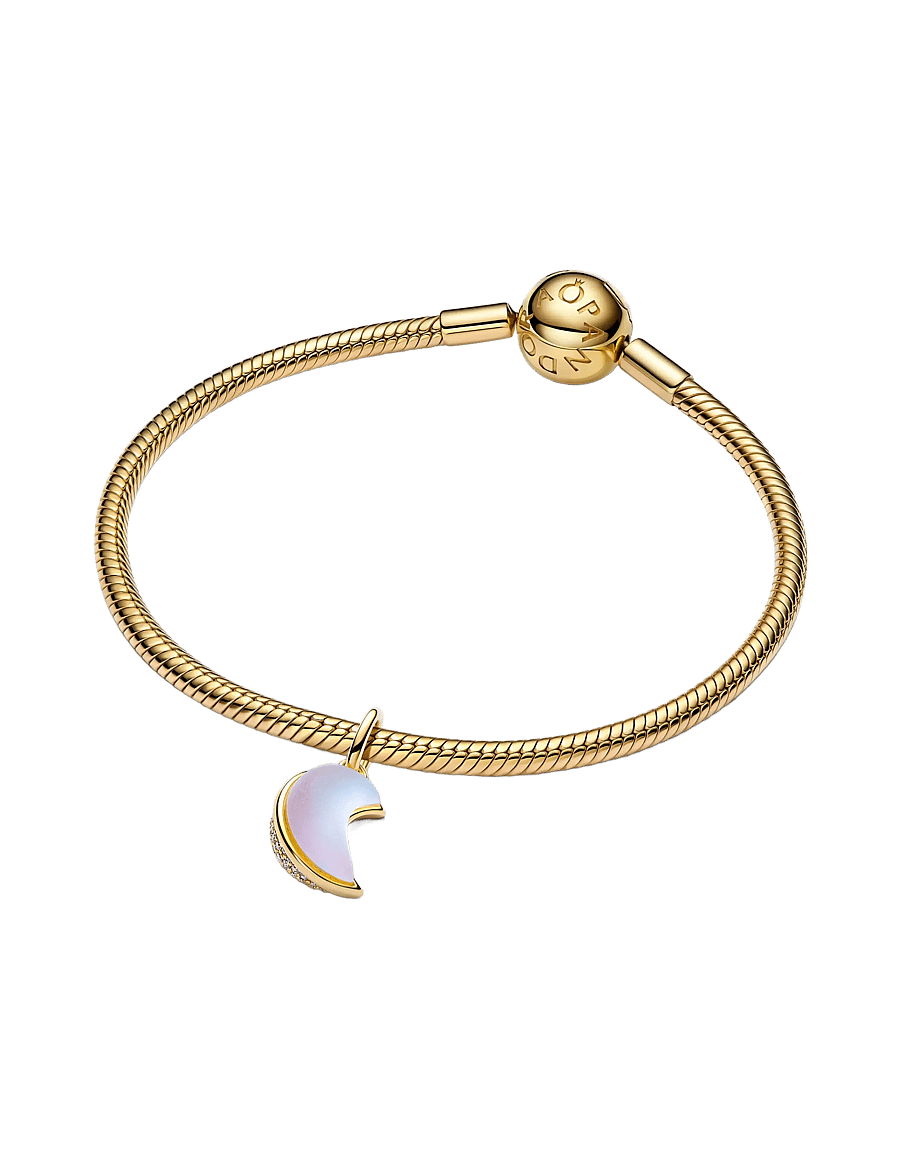 Pandora - Moon 14k gold-plated dangle with clear cubic zirconia and moonstone iridescent glass - pendentifs - white - 3