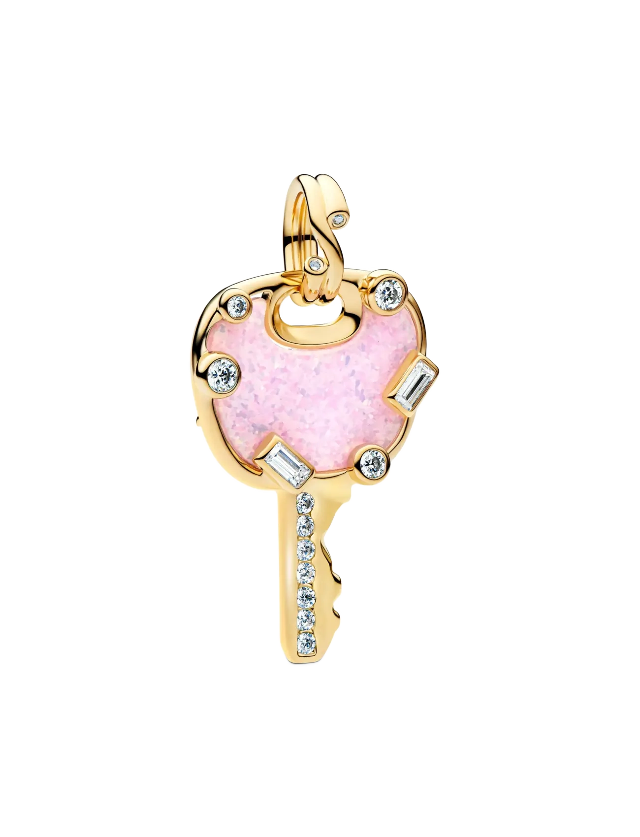 Pandora Opalescent Pink Love Key Large Dangle Charm - Pandora - PINK / gold