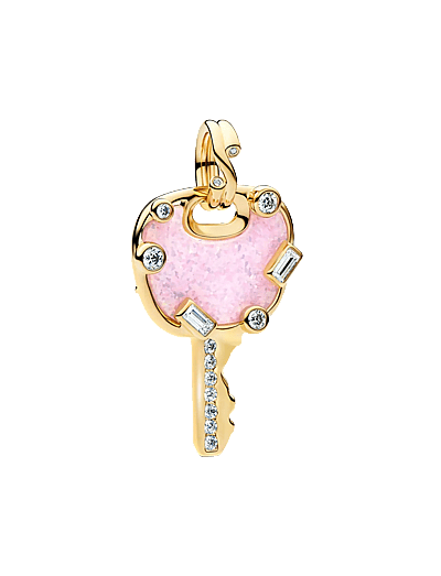 Pandora Opalescent Pink Love Key Large Dangle Charm - Jewellery - PINK / gold