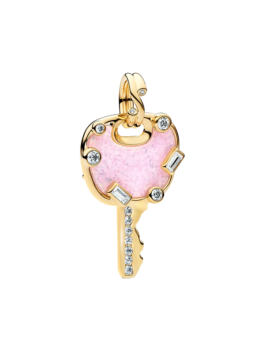 Pandora - Opalescent Pink Love Key Large Dangle Charm - pendants - pink - 1