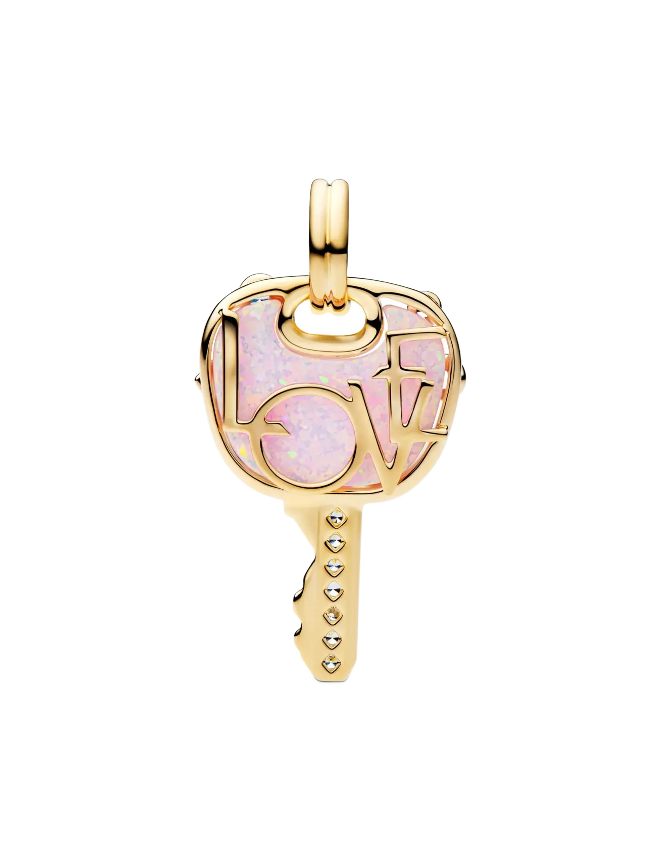 Pandora - Opalescent Pink Love Key Large Dangle Charm - pendants - pink - 2