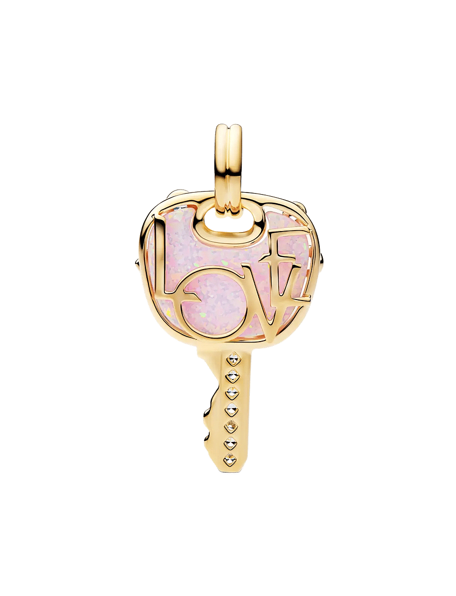 Pandora - Opalescent Pink Love Key Large Dangle Charm - pendants - pink - 2