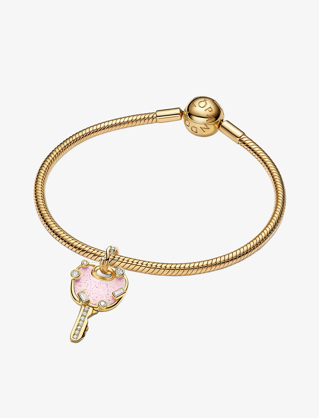 Pandora - Opalescent Pink Love Key Large Dangle Charm - vedhæng - pink - 3