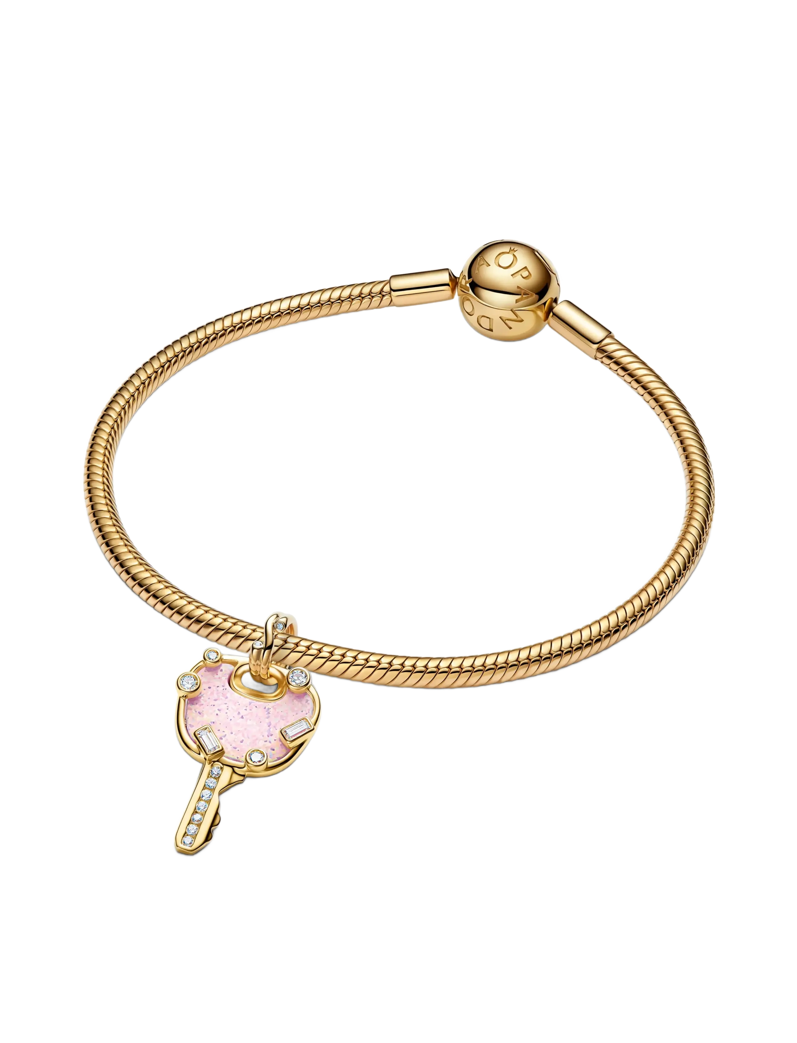 Pandora - Opalescent Pink Love Key Large Dangle Charm - pendants - pink - 3