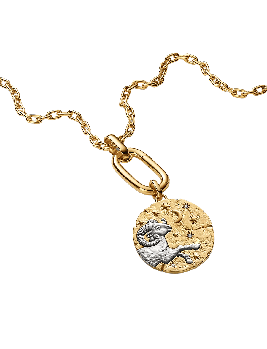 Pandora - Aries Zodiac Oversized Medallion Charm - clear - 3
