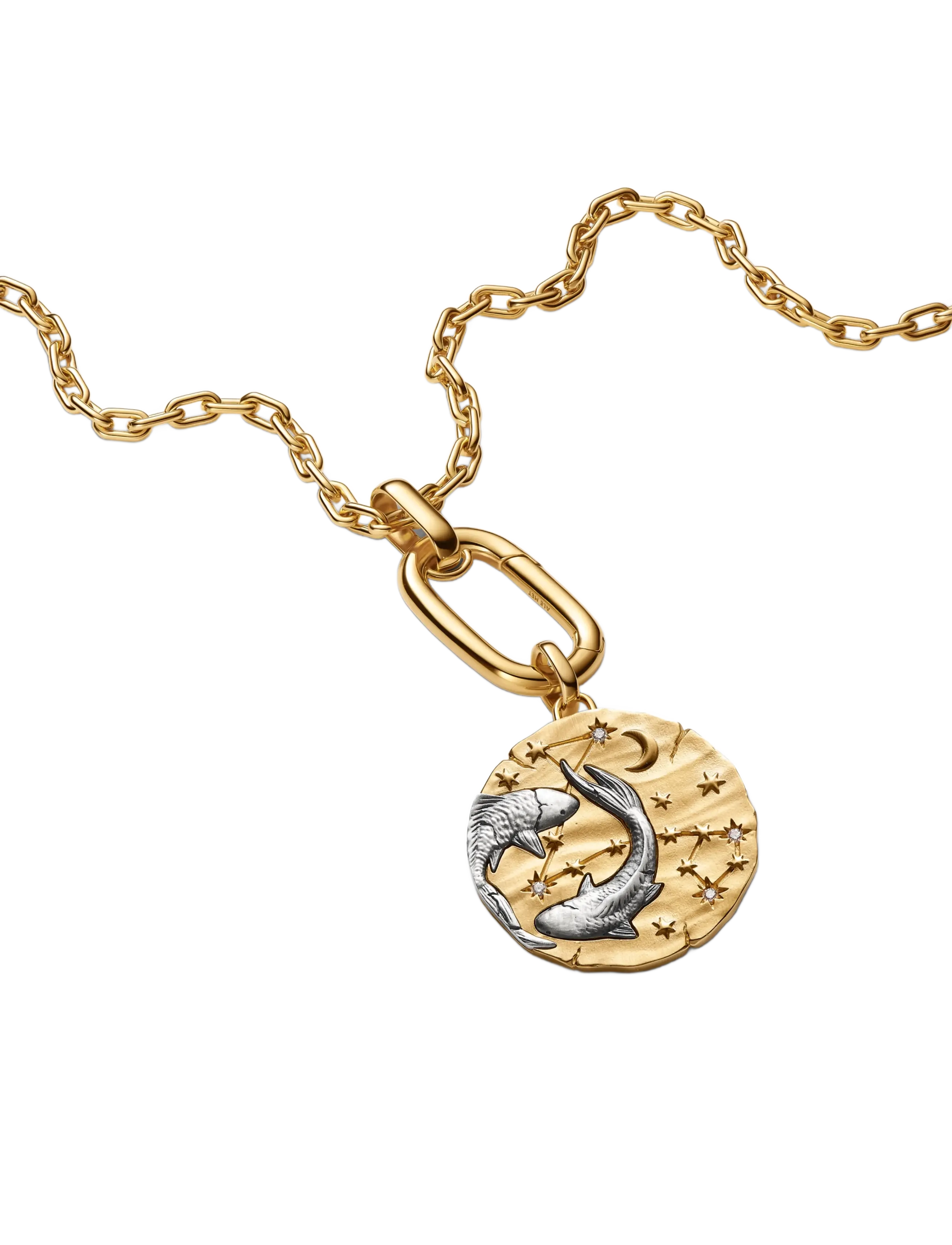 Pandora - Pisces Zodiac Oversized Medallion Charm - clear - 3