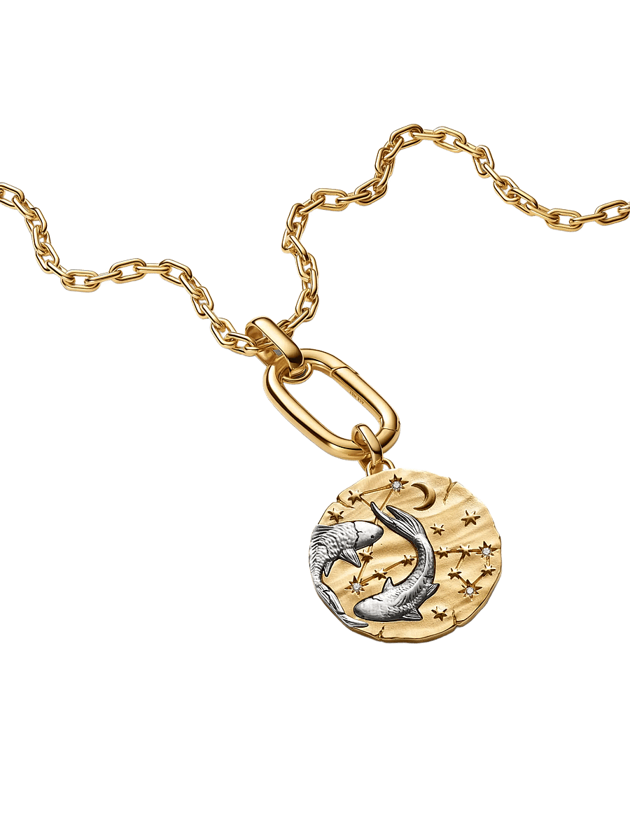 Pandora - Pisces Zodiac Oversized Medallion Charm - clear - 3