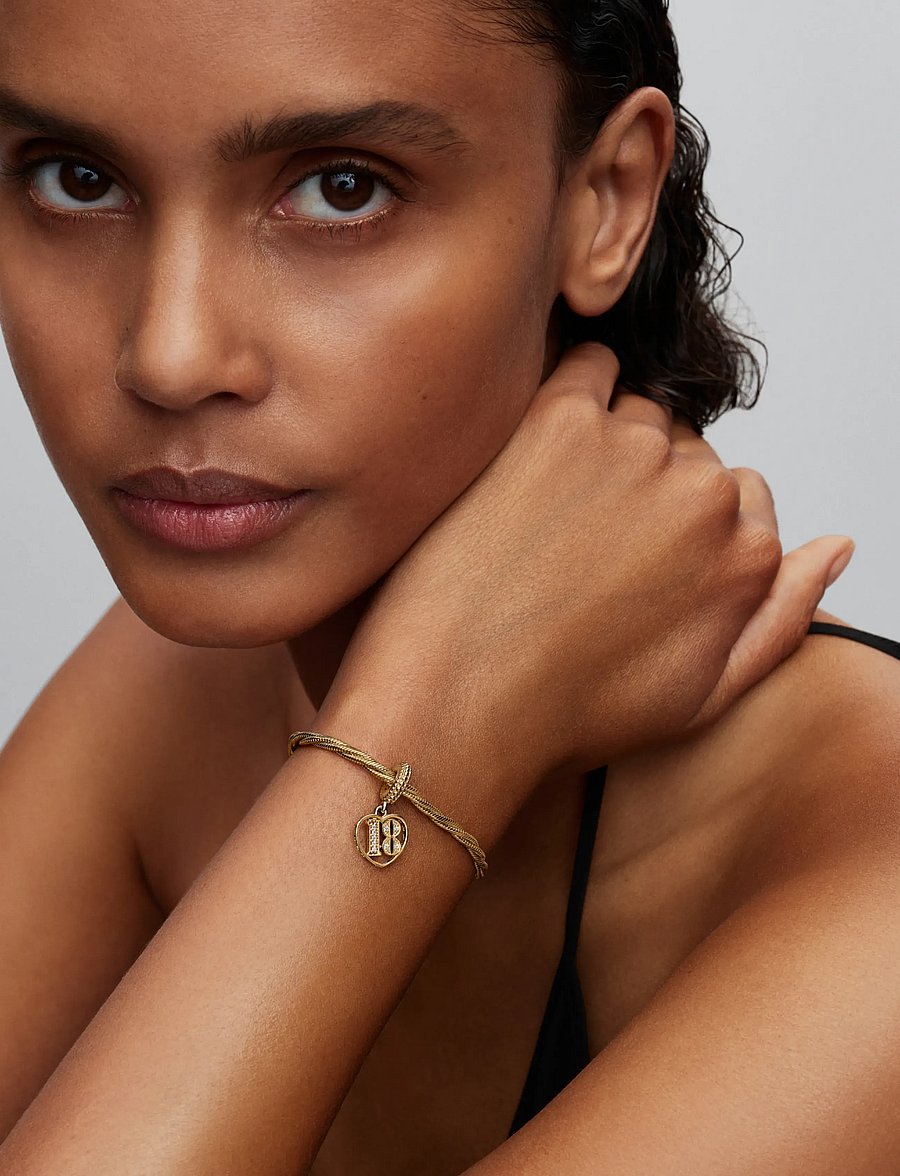 Pandora - 18 14k gold-plated dangle with - clear - 0