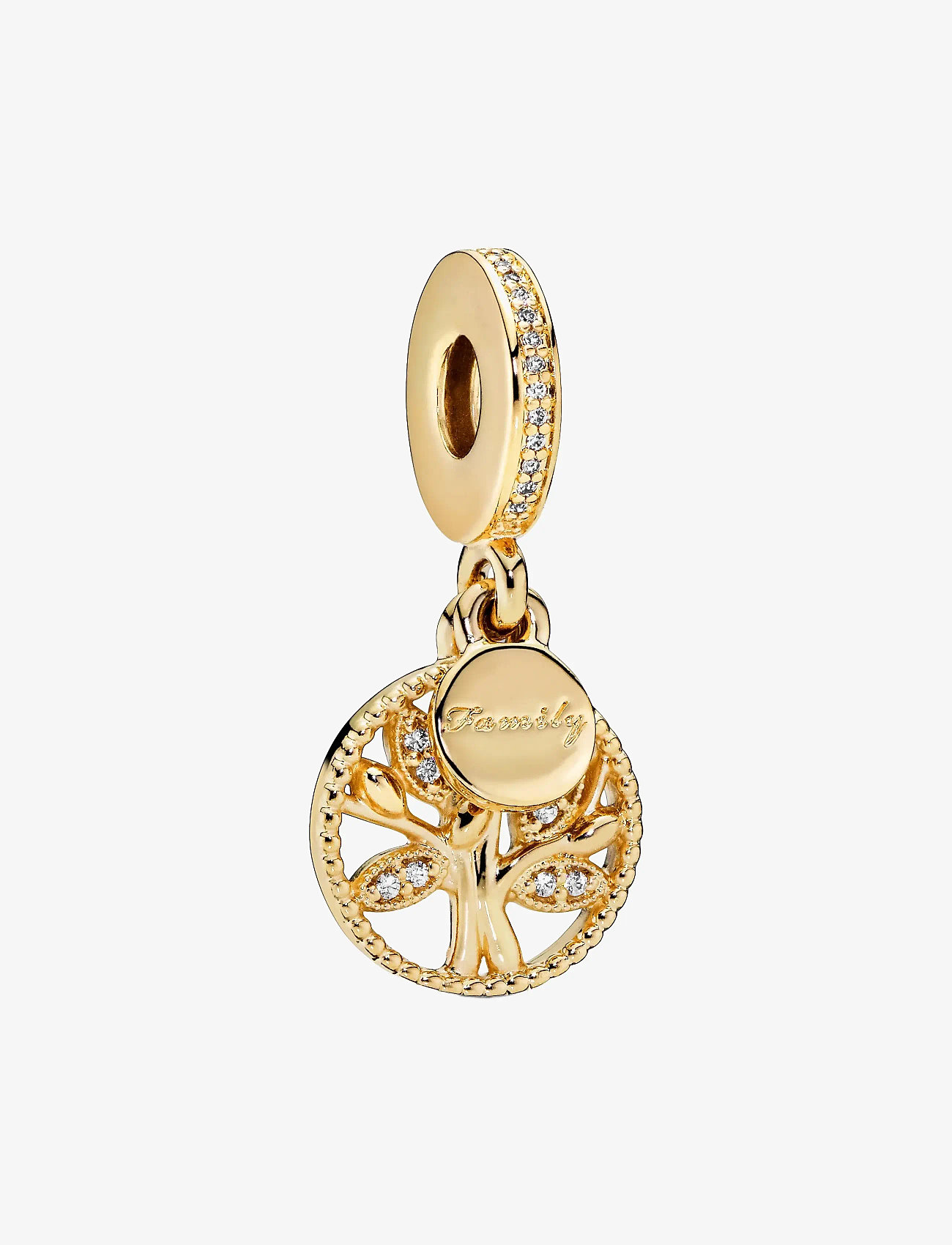 Pandora - Family tree 14k gold-plated dangle with clear cubic zirconia - vedhæng - clear - 1