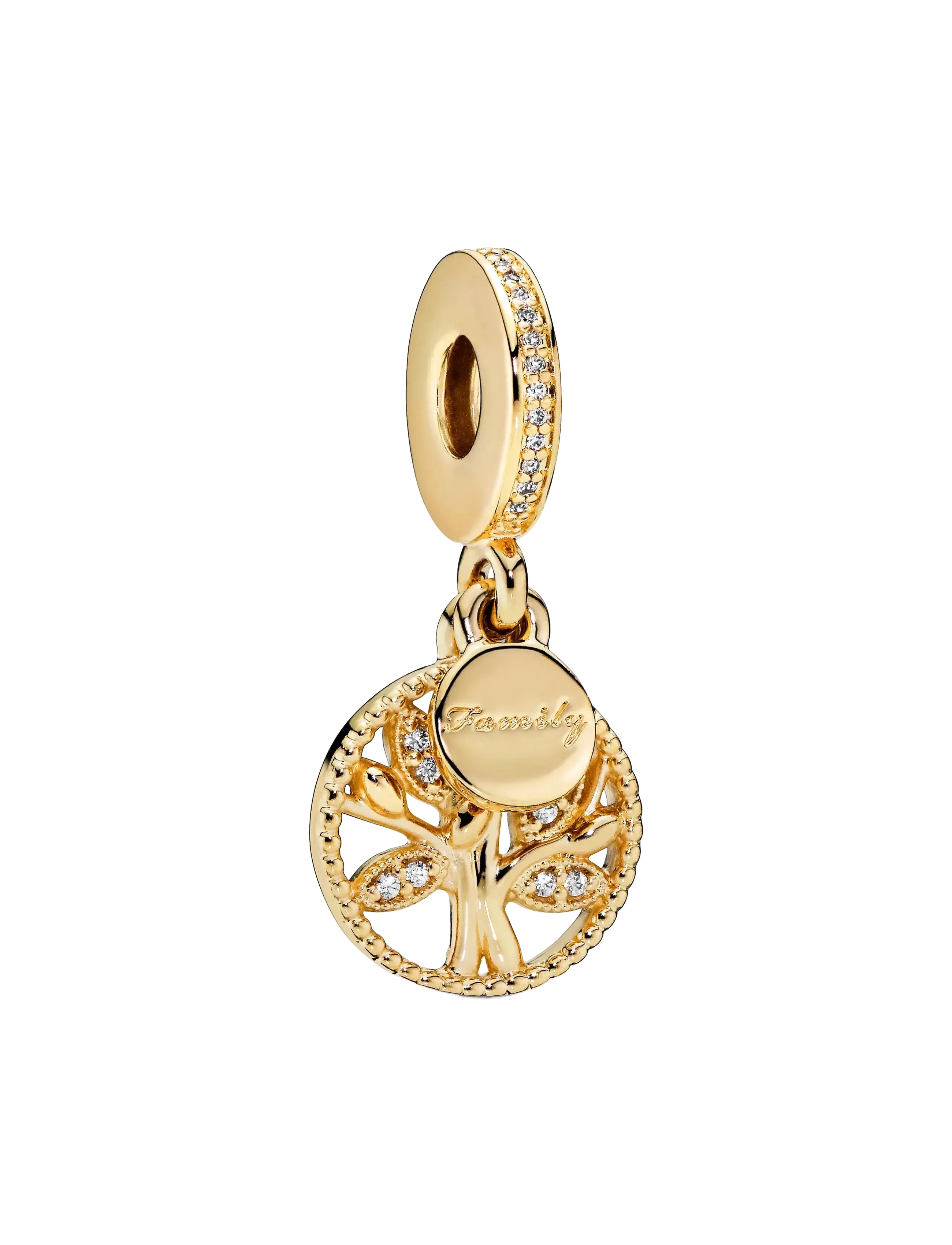 Family tree 14k gold-plated dangle with clear cubic zirconia - CLEAR