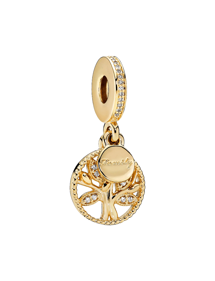 Pandora - Family tree 14k gold-plated dangle with clear cubic zirconia - pendentifs - clear - 1