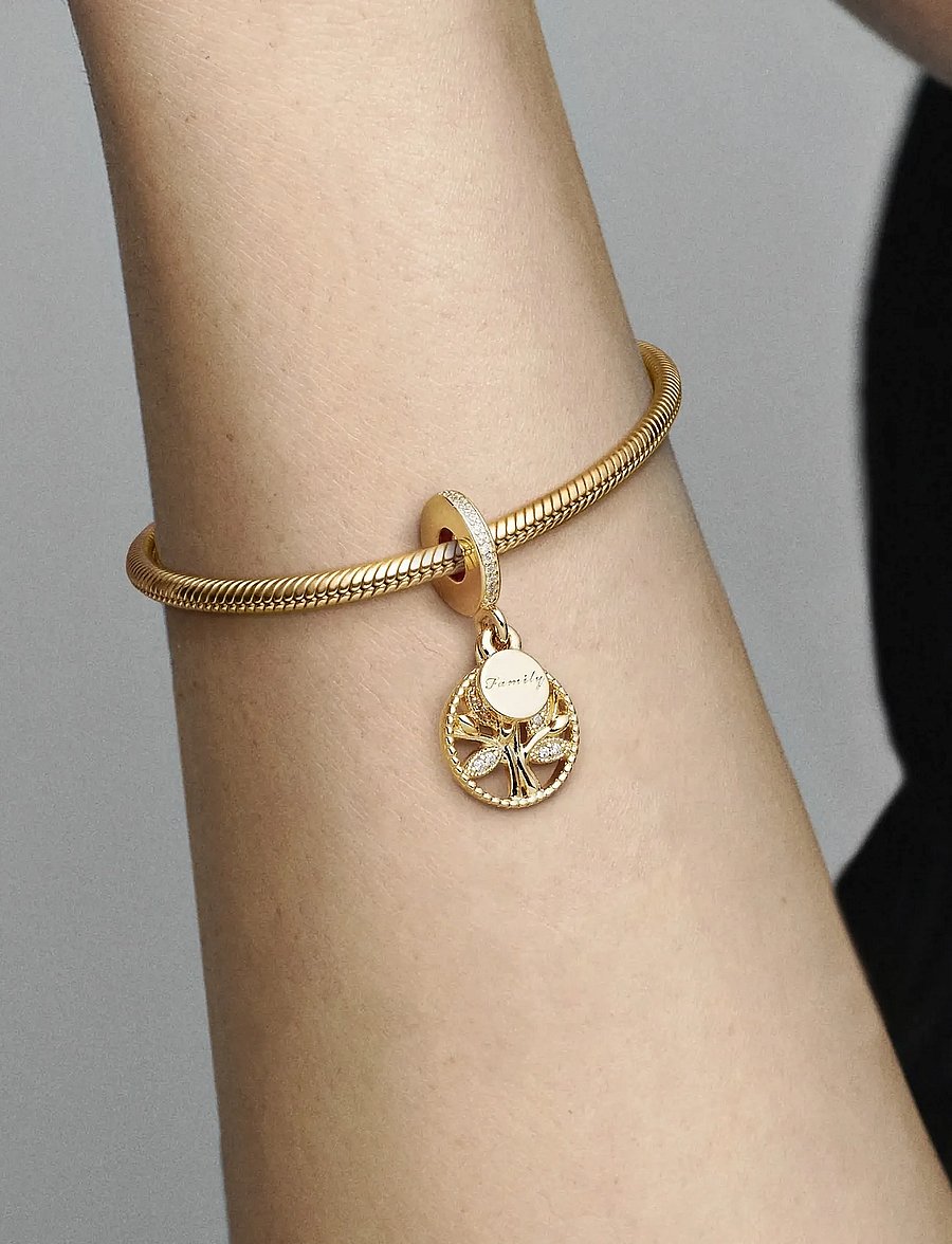Pandora - Family tree 14k gold-plated dangle with clear cubic zirconia - pendentifs - clear - 0