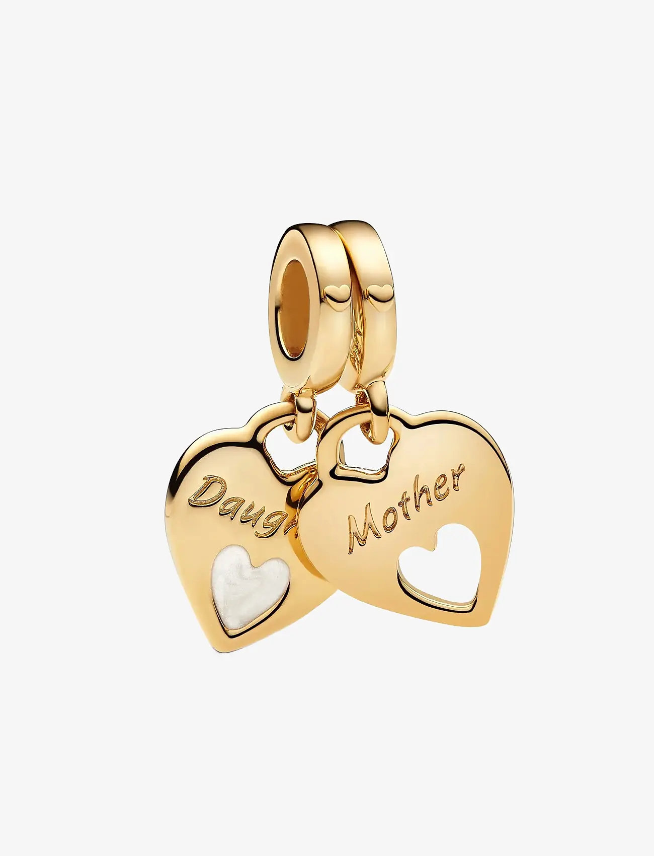 Pandora - Mother and daughter hearts 14k gold-plated split dangle with shimmering white enamel - vedhæng - white - 1