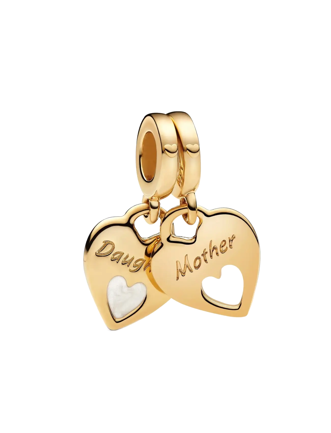 Pandora Mother and daughter hearts 14k gold-plated split dangle with shimmering white enamel - Pandora - WHITE / gold