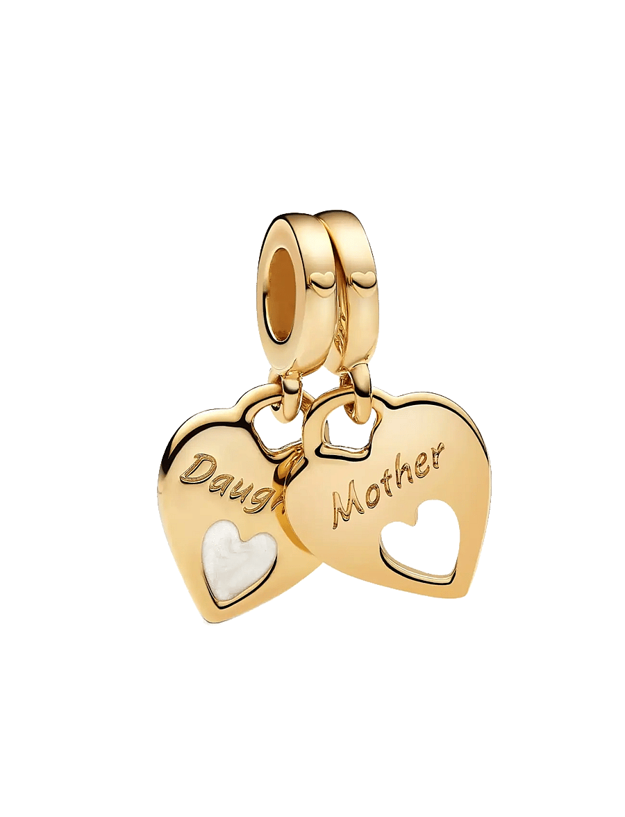 Pandora - Mother and daughter hearts 14k gold-plated split dangle with shimmering white enamel - anhänger - white - 1