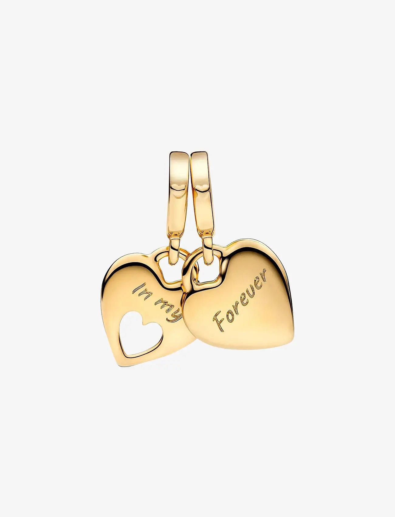 Pandora - Mother and daughter hearts 14k gold-plated split dangle with shimmering white enamel - vedhæng - white - 2