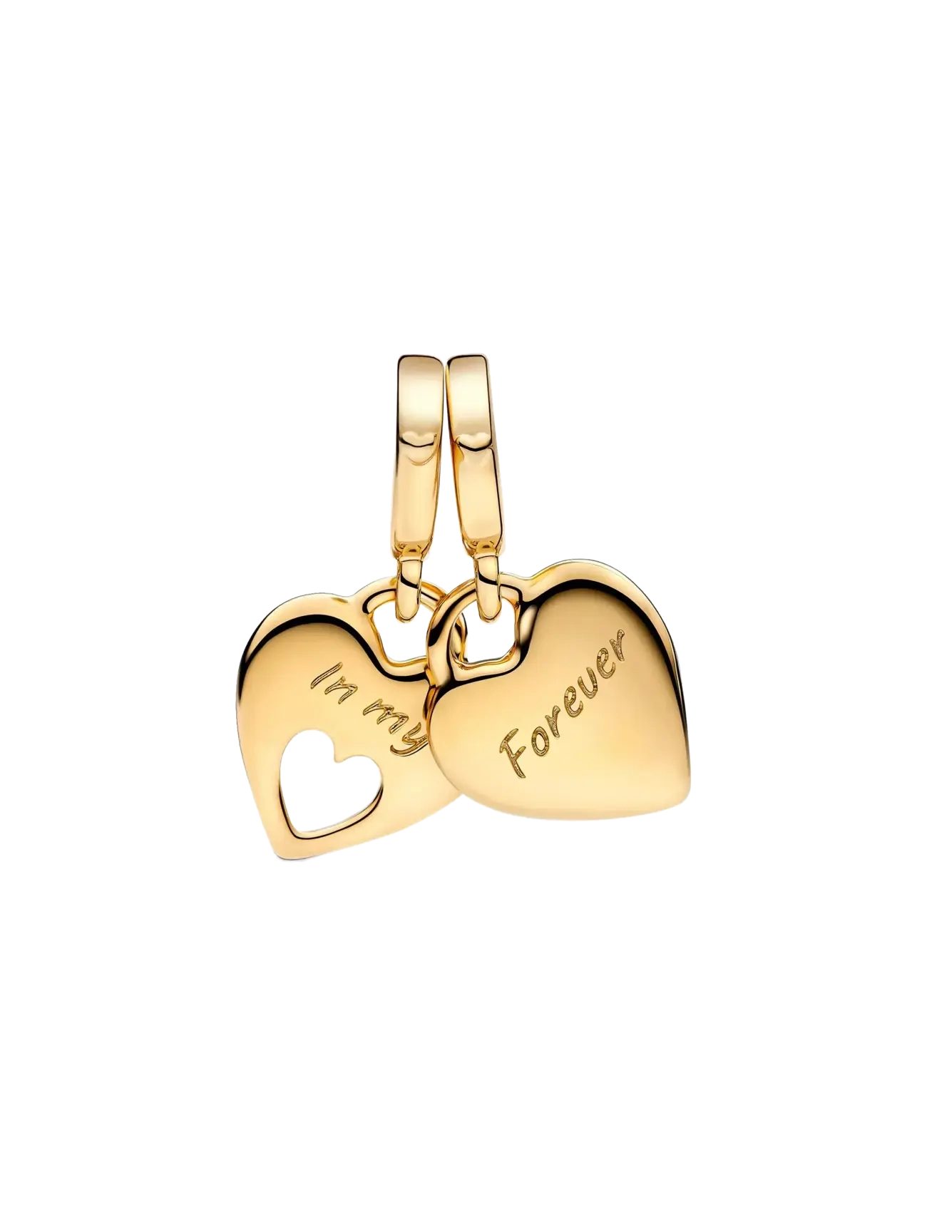 Pandora - Mother and daughter hearts 14k gold-plated split dangle with shimmering white enamel - vedhæng - white - 2