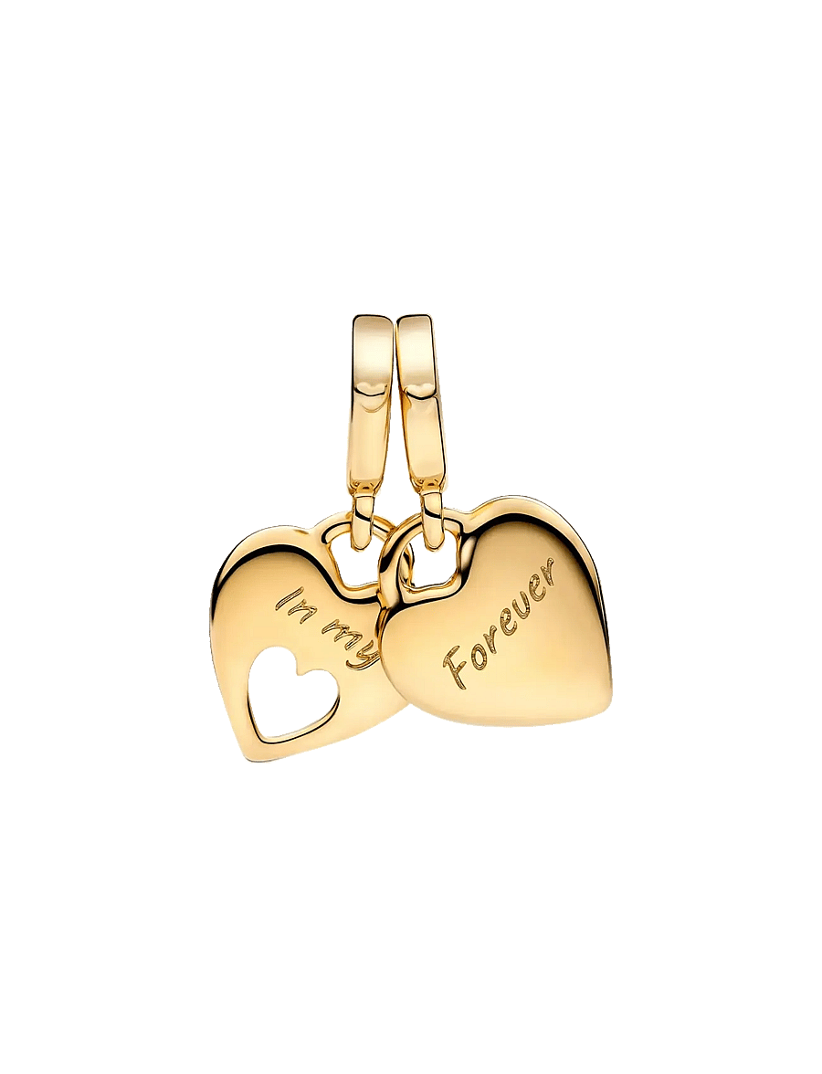 Pandora - Mother and daughter hearts 14k gold-plated split dangle with shimmering white enamel - anhänger - white - 2