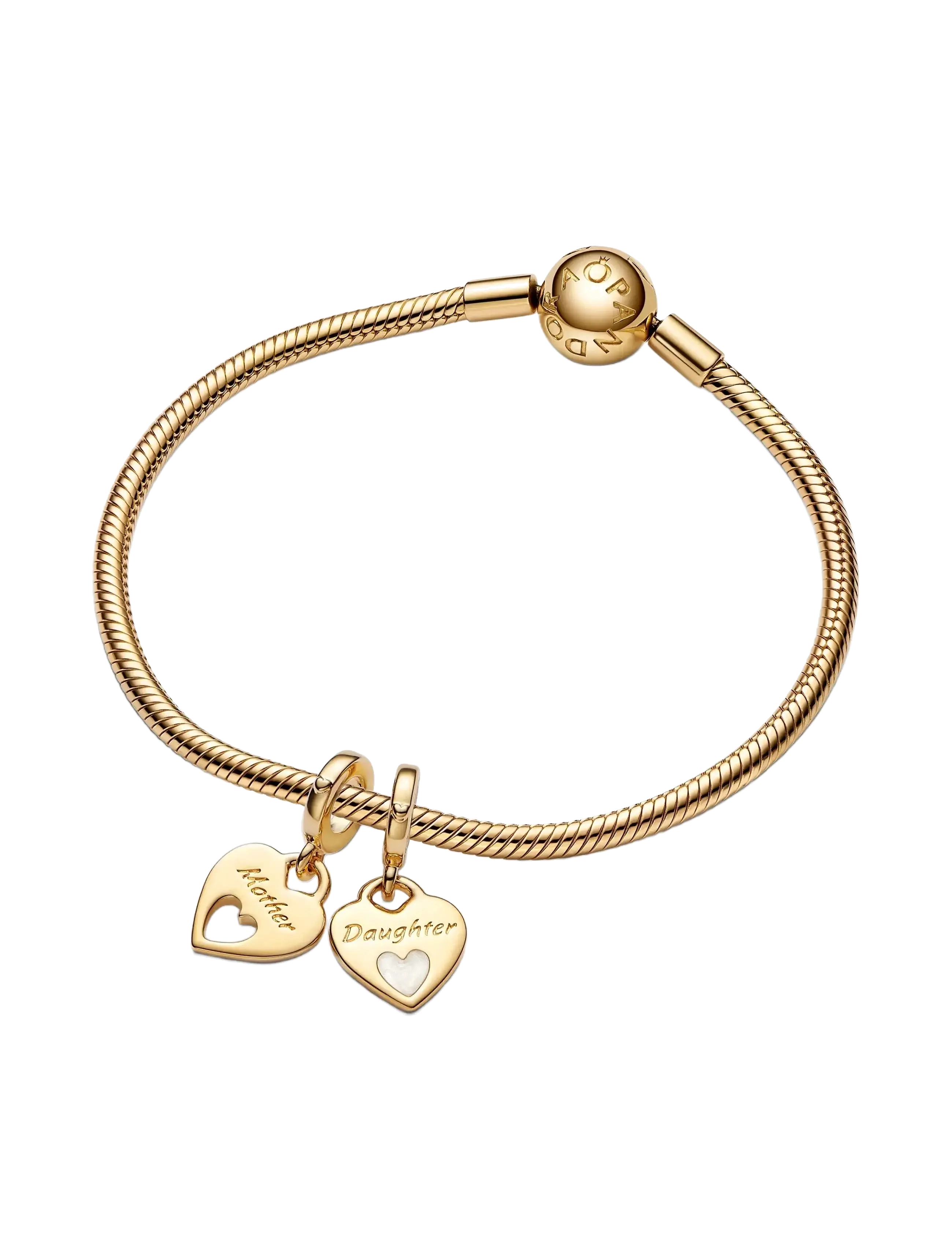 Pandora - Mother and daughter hearts 14k gold-plated split dangle with shimmering white enamel - vedhæng - white - 3