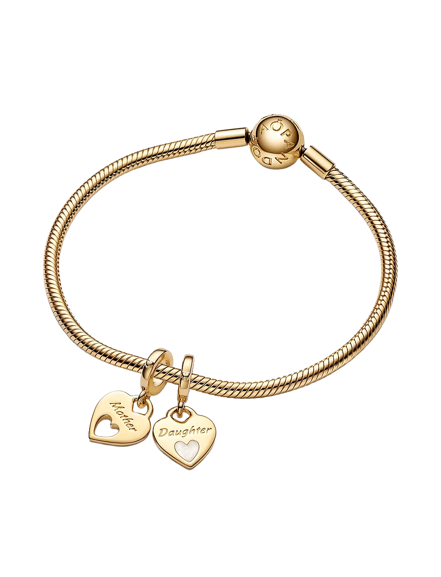 Pandora - Mother and daughter hearts 14k gold-plated split dangle with shimmering white enamel - anhänger - white - 3