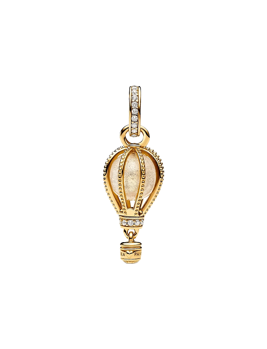 Pandora - Air balloon 14k gold-plated dangle with glittery transparent Murano glass and clear cubic zirconia - pendentifs - clear - 1
