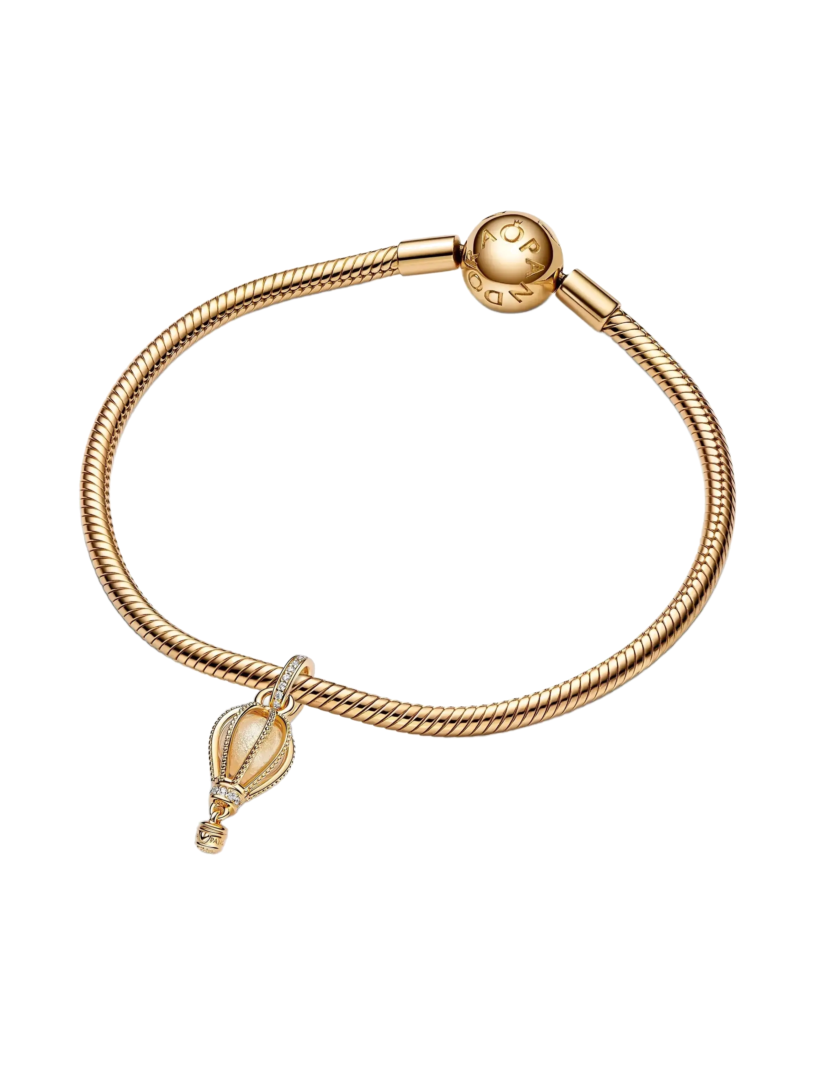 Pandora - Air balloon 14k gold-plated dangle with glittery transparent Murano glass and clear cubic zirconia - pendentifs - clear - 2