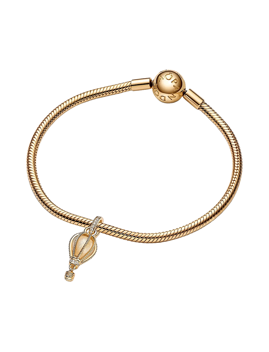 Pandora - Air balloon 14k gold-plated dangle with glittery transparent Murano glass and clear cubic zirconia - pendentifs - clear - 2