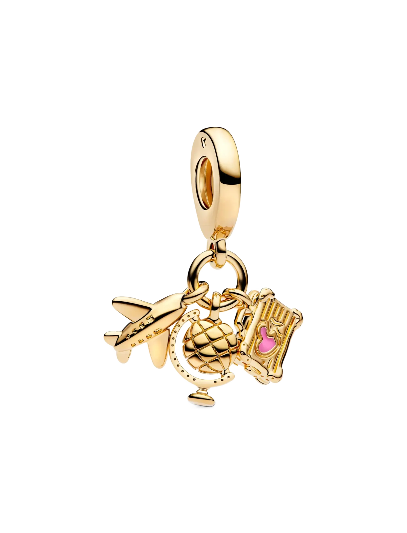 Pandora Airplane, globe and suitcase 14k - Accessories - PINK / gold