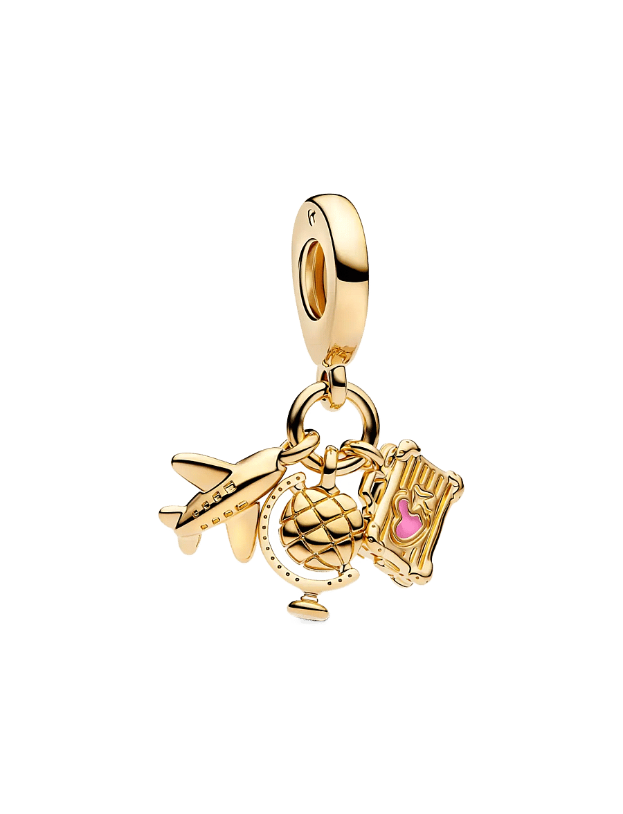 Pandora - Airplane, globe and suitcase 14k - pink - 1