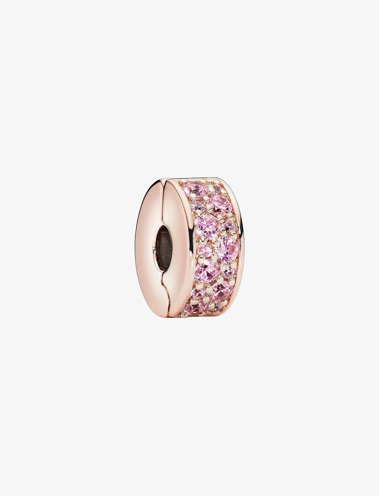 Pandora - 14k Rose gold-plated clip with pink cubic zirconia and silicone grip - vedhæng - pink - 1