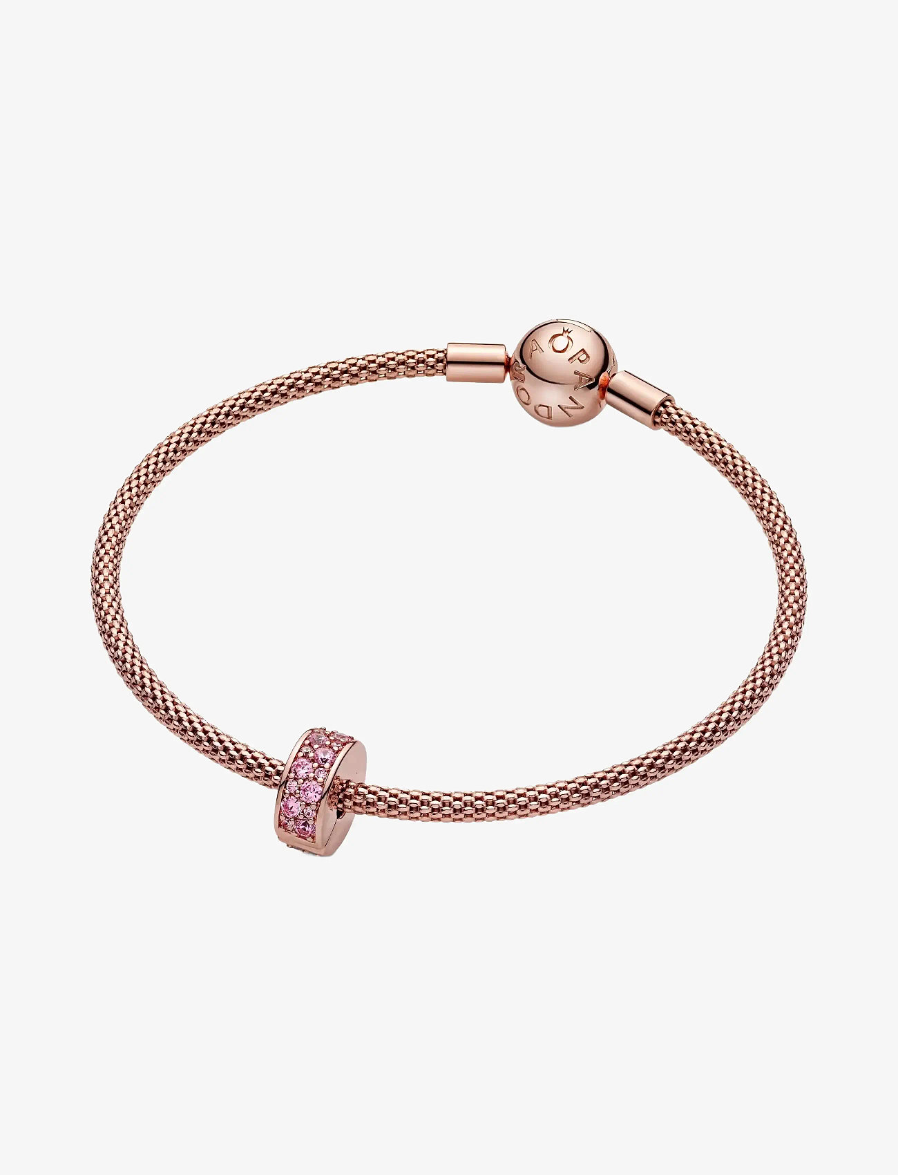 Pandora - 14k Rose gold-plated clip with pink cubic zirconia and silicone grip - vedhæng - pink - 2