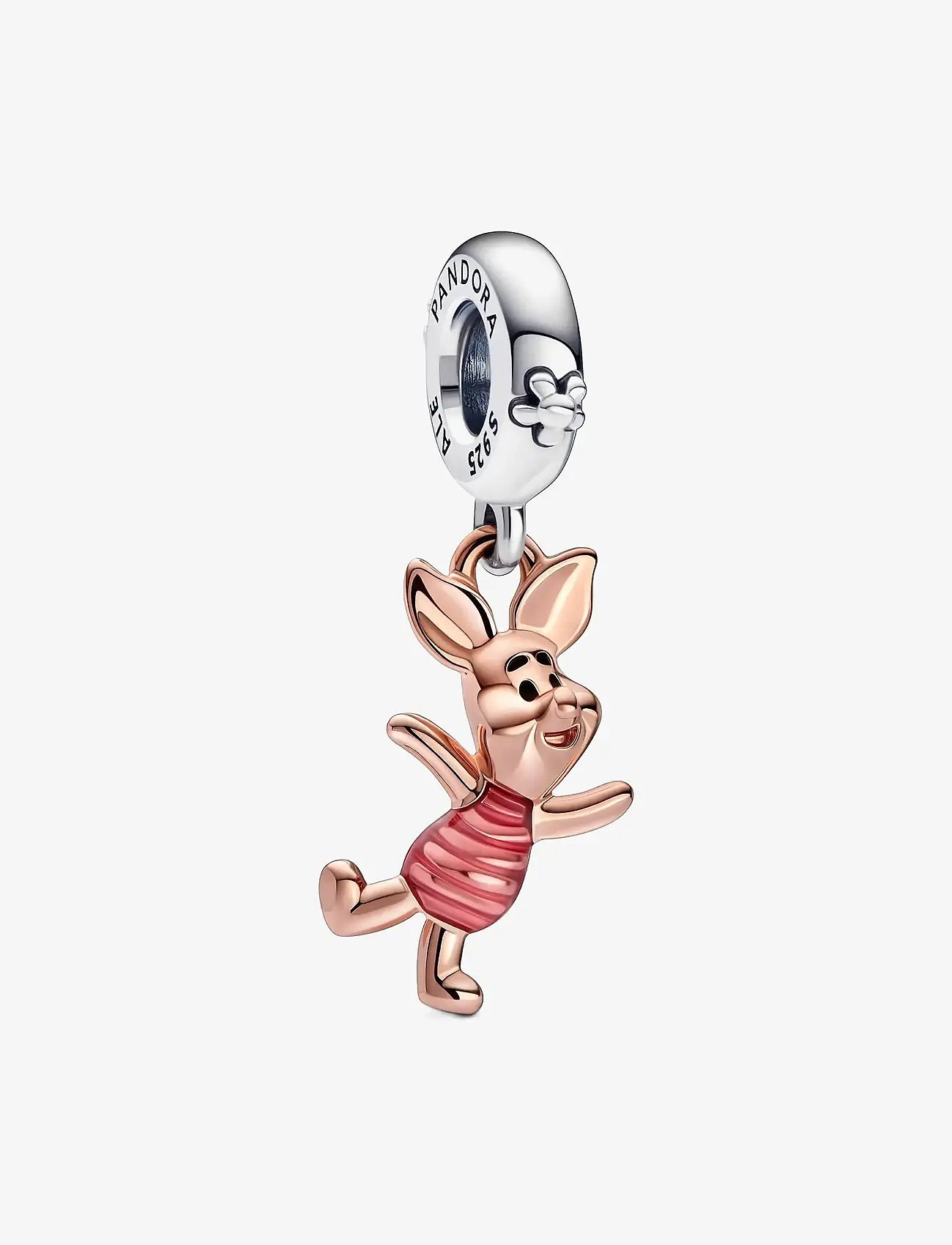 Pandora - Disney Piglet sterling silver and 14k rose gold-plated dangle with transparent pink and black enamel - hängen & berlocker - pink - 1